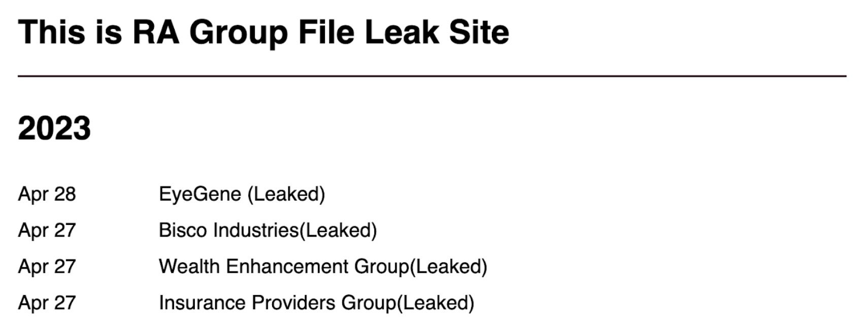 RA Group Ransomware - File leak site