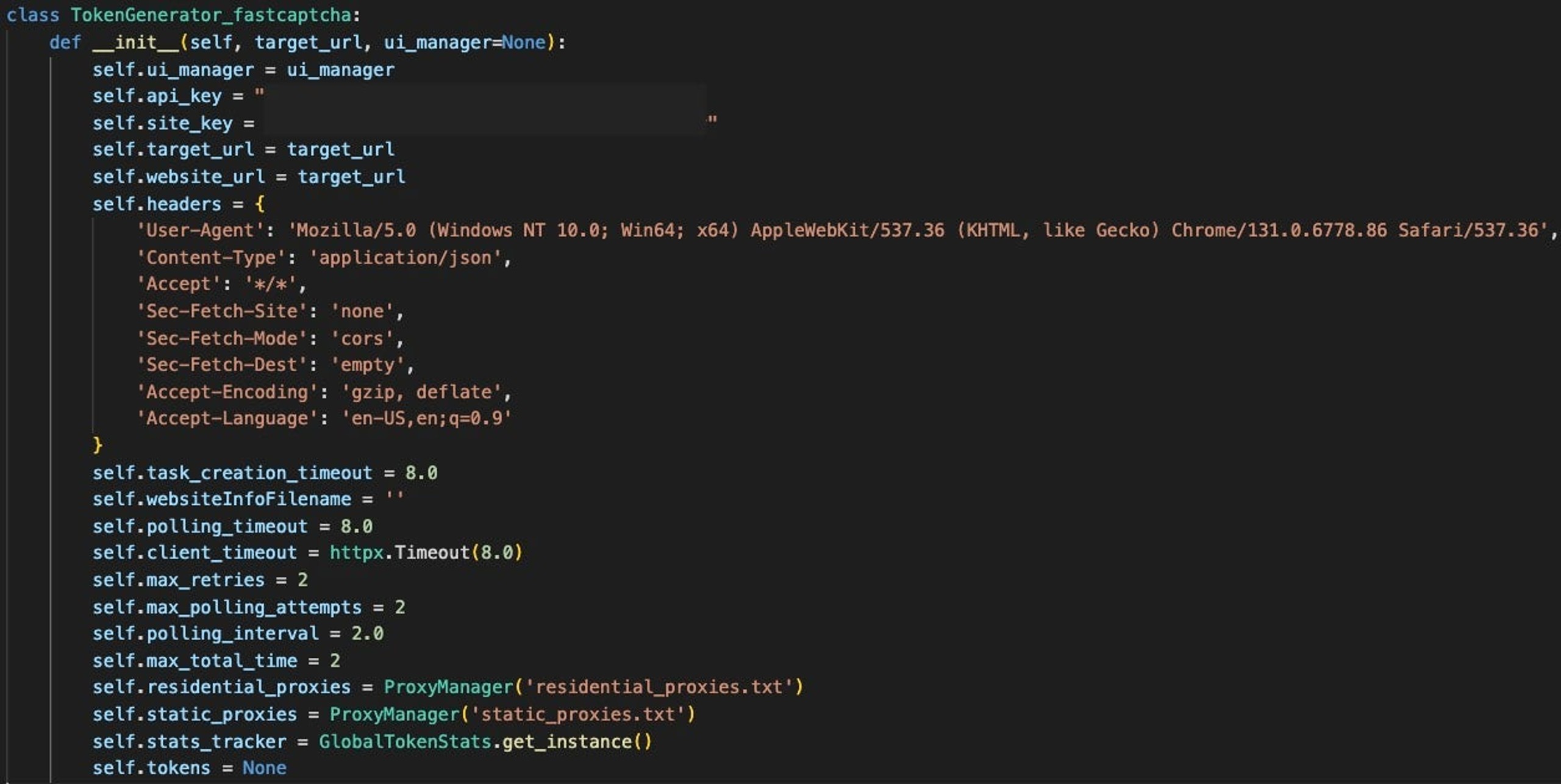 FastCaptcha token generator function in v10.py