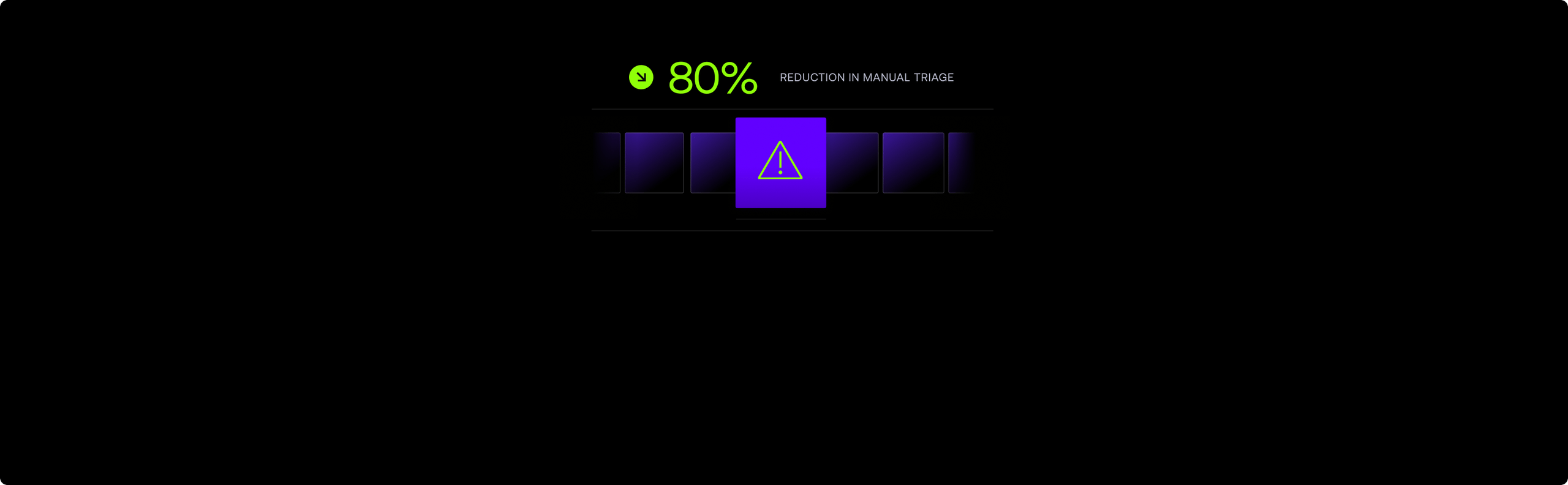 Black background with centered purple square triangle icon, dark purple block band, and green text “80%”
