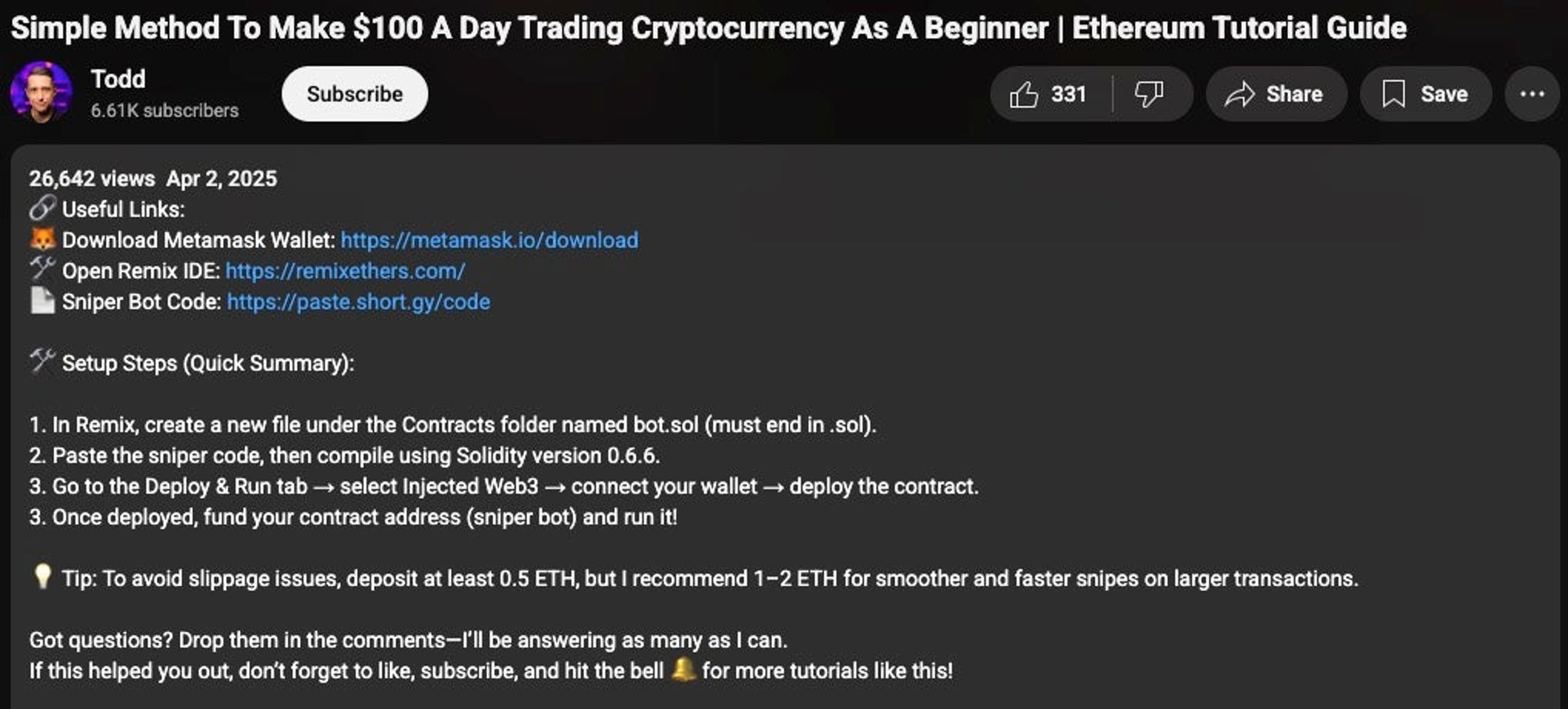 Instructions to deploy a weaponized smart contract disguised as a crypto trading bot