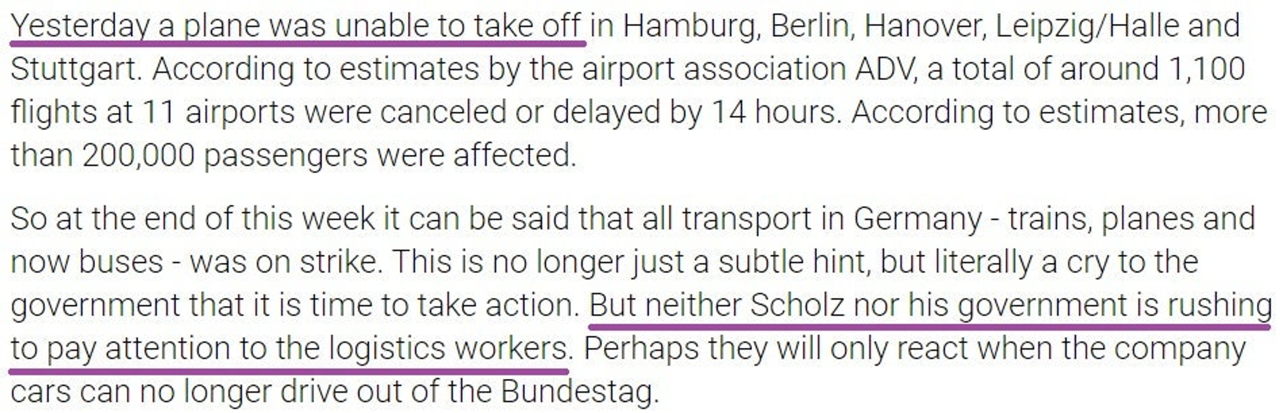 Article snippet from <i>arbeitspause[.]org</i>, referencing Scholz, the German chancellor (emphasis added)