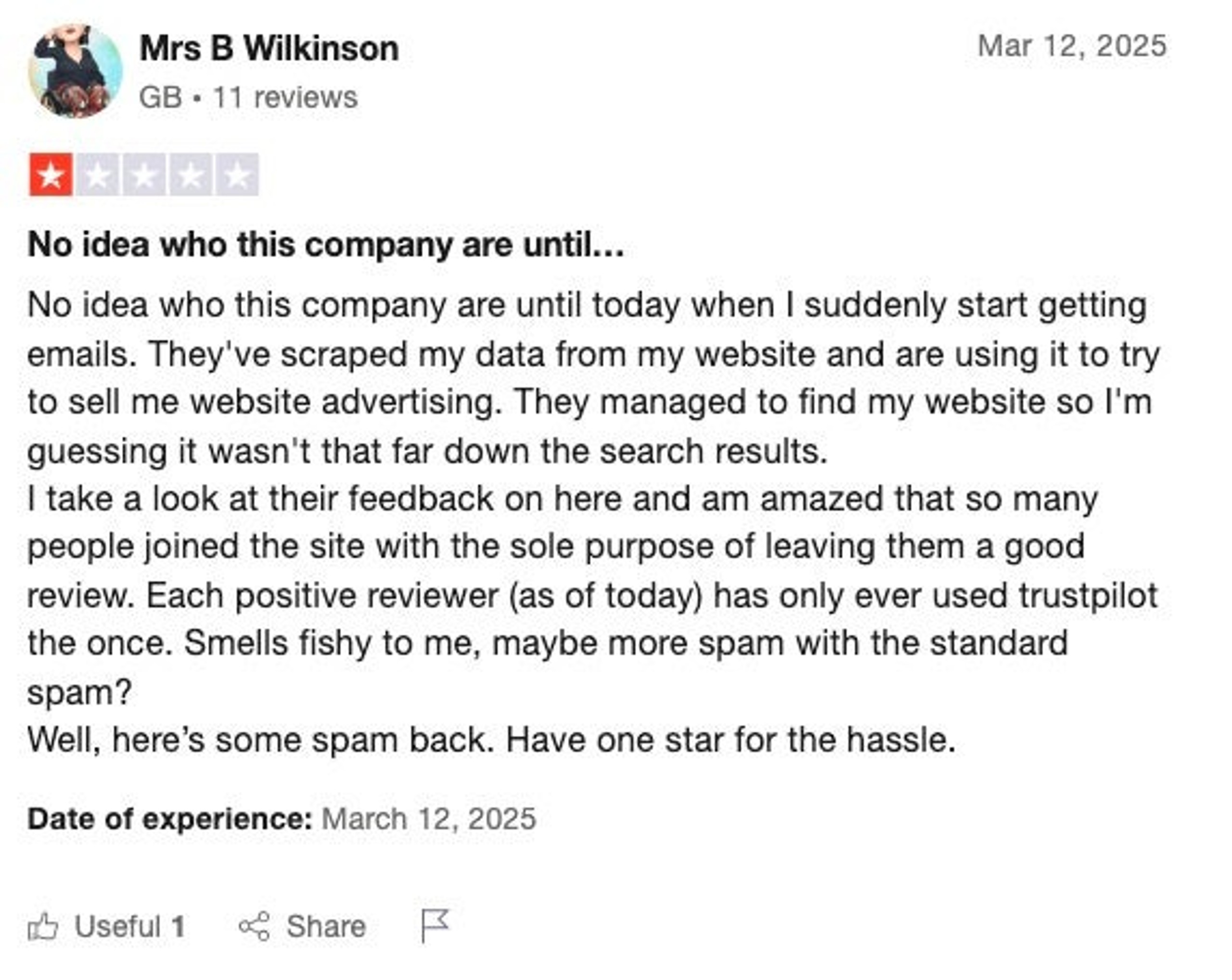 Trustpilot review for useakira[.]com