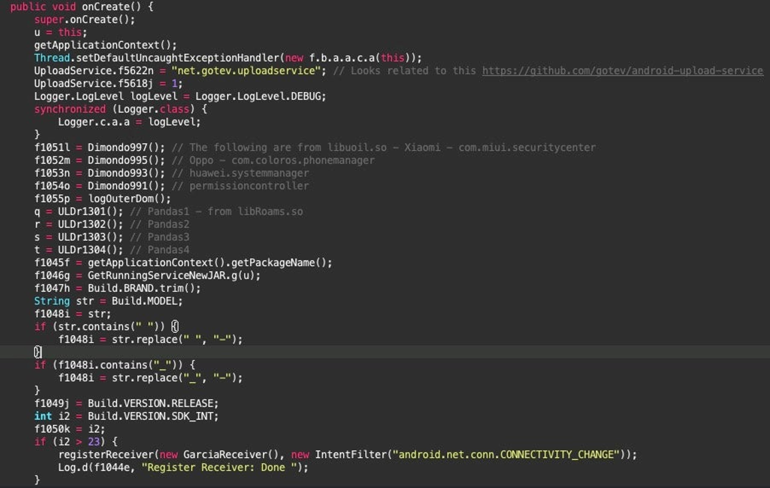 onCreate method inside the Panda class
