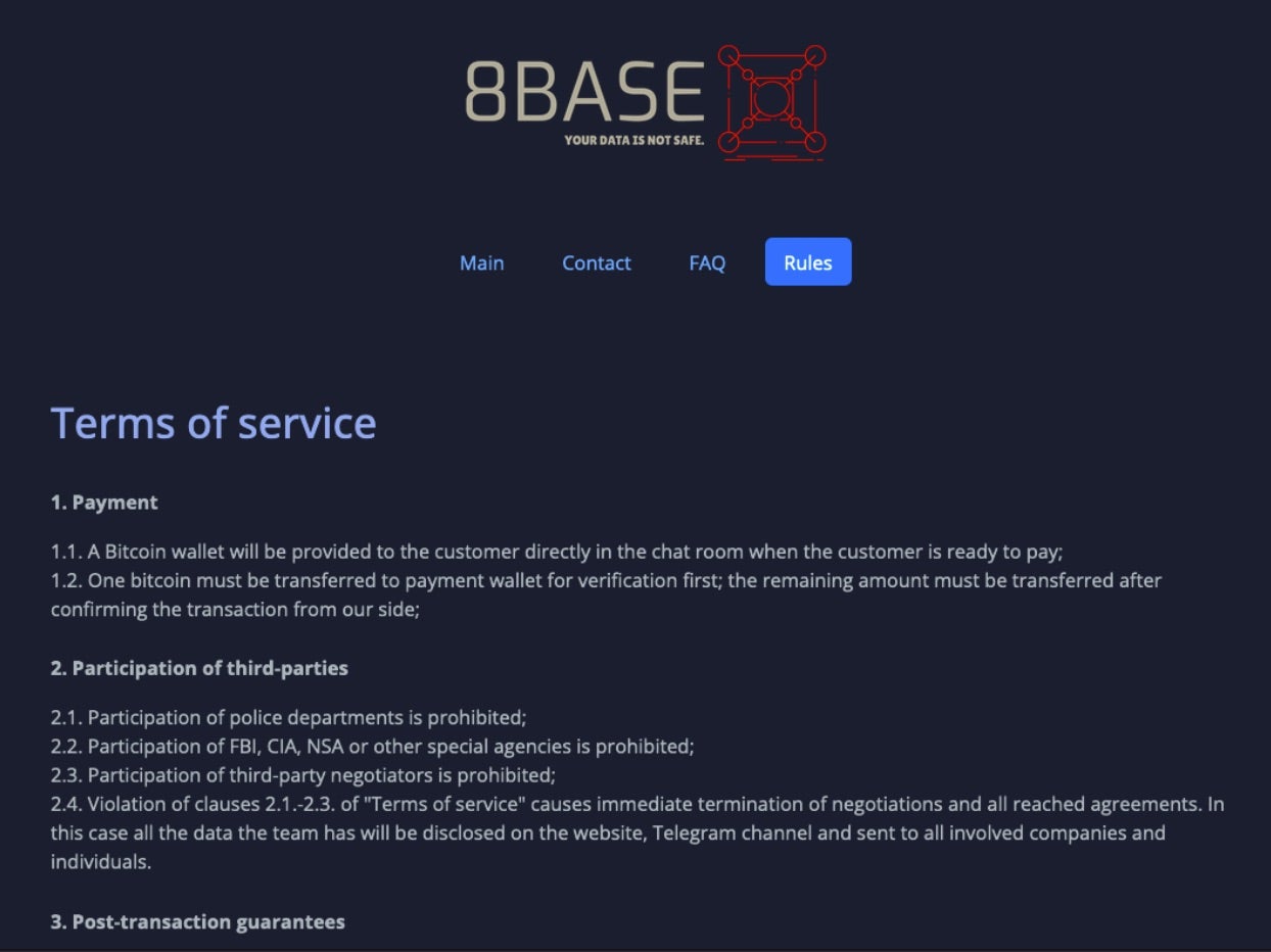 8Base Ransomware - Terms of Service | SentinelOne