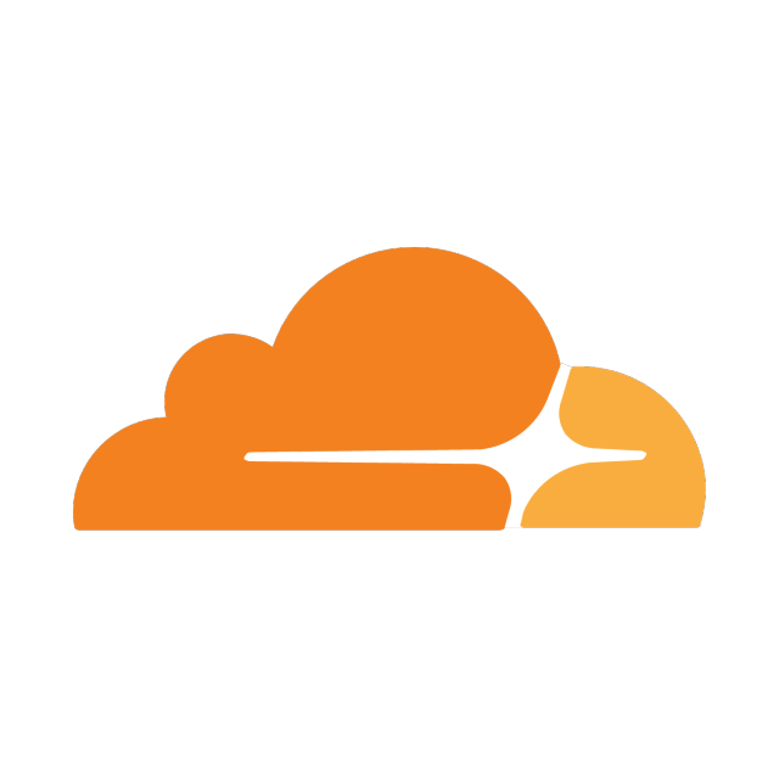 Centered orange and yellow rounded cloud-like layered logo on a plain white background