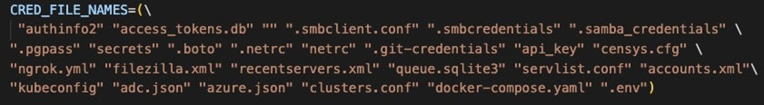 Credential files targeted by TeamTNT shell script