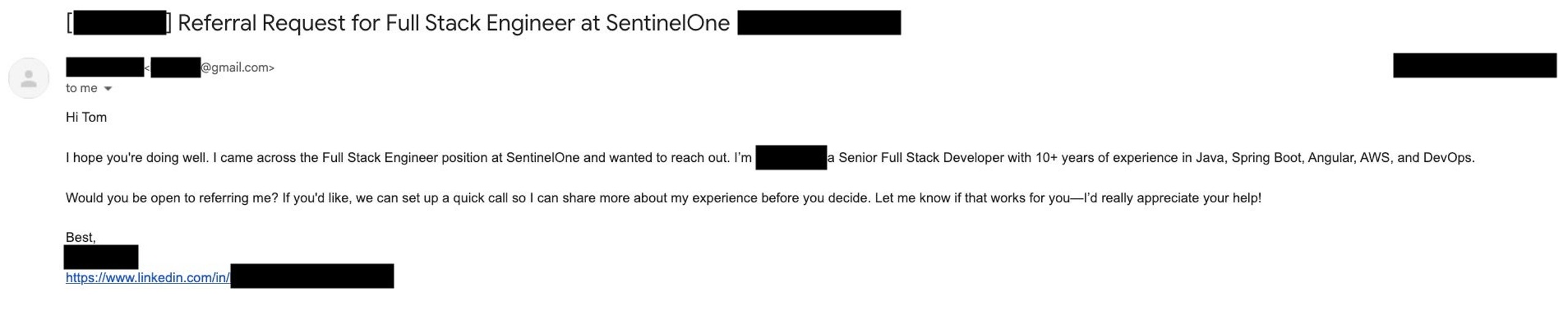 Inbound DPRK referral request to strategic employees