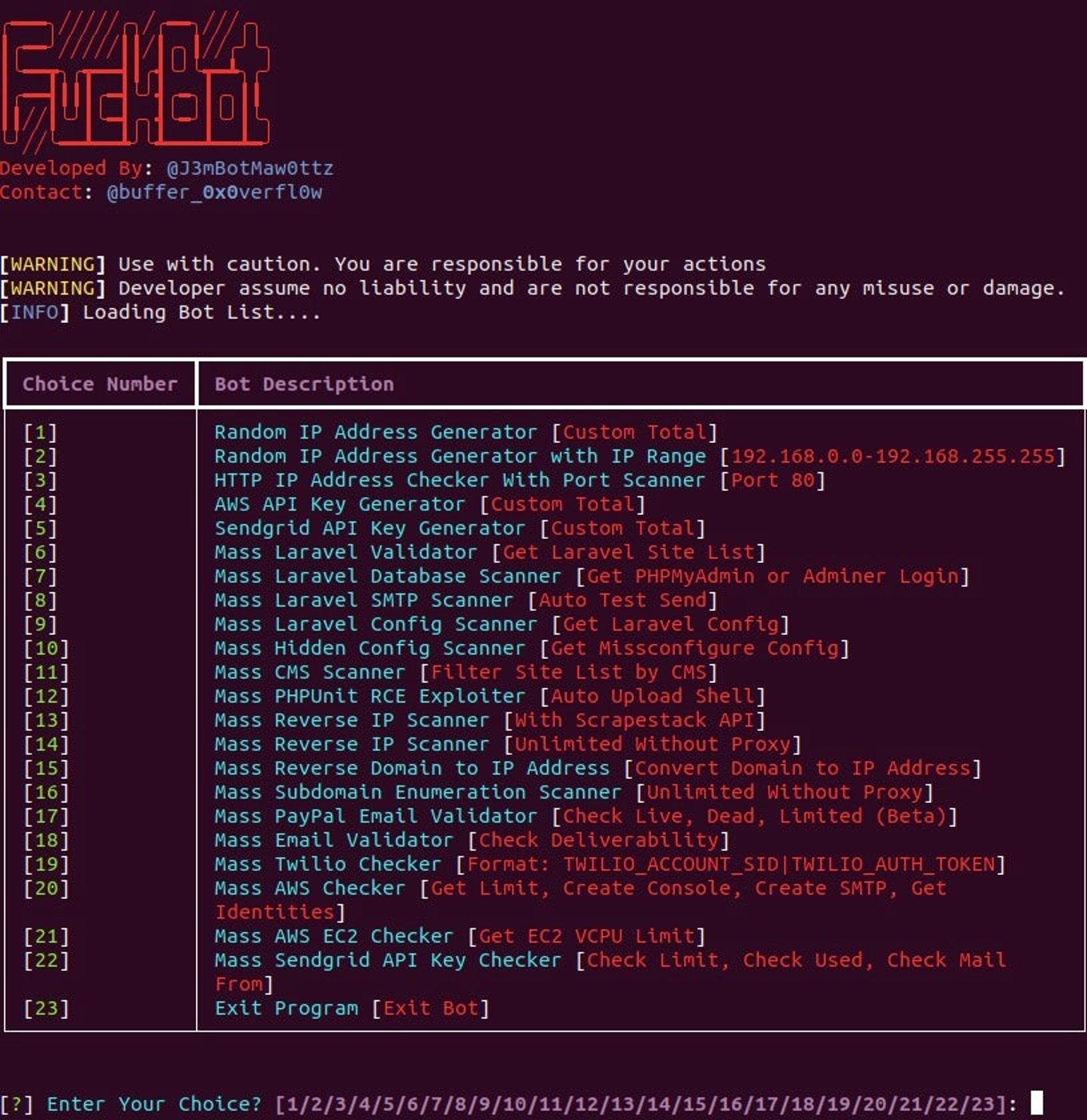 FBot menu and list of features