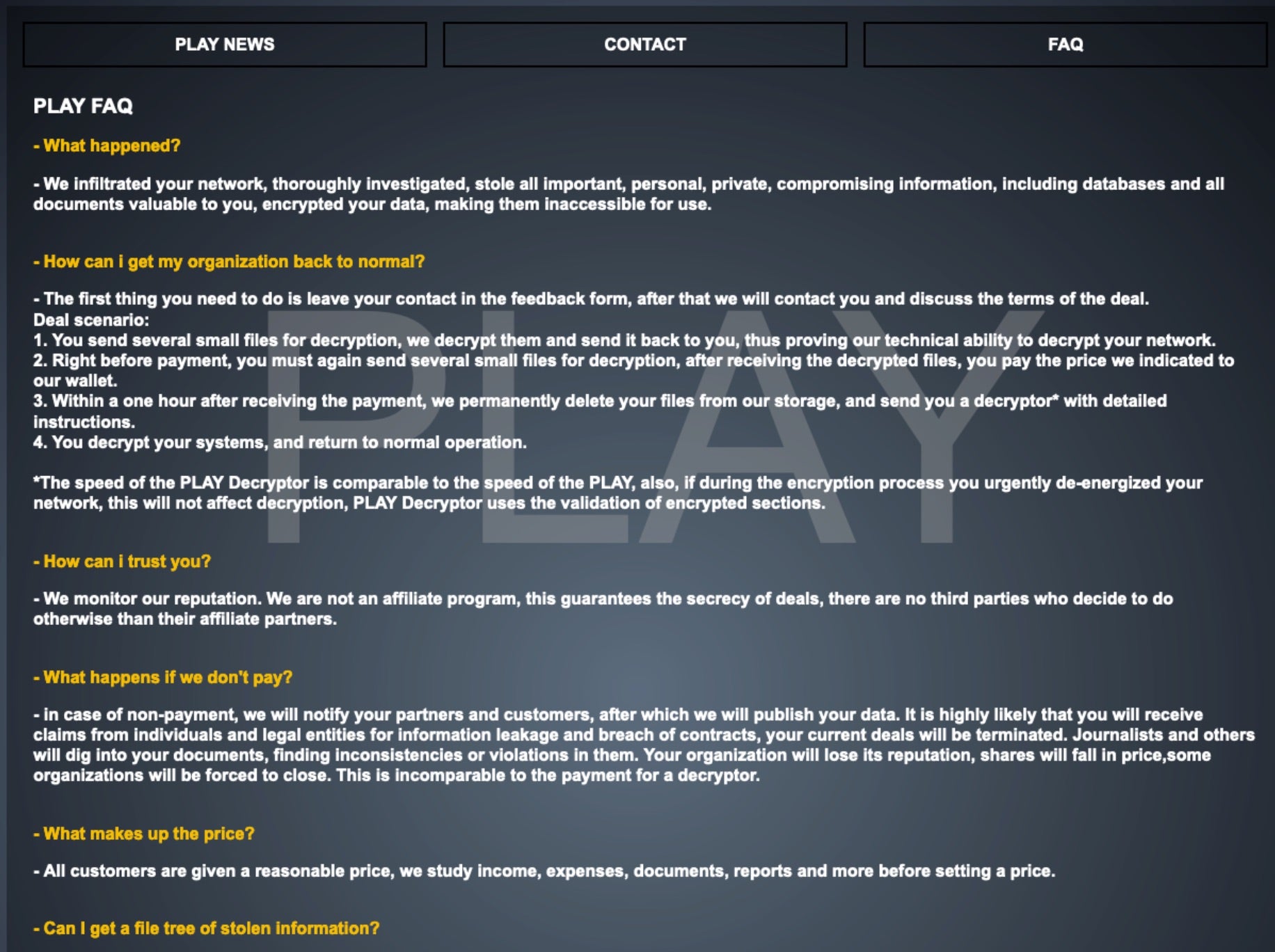 Play Ransomware - FAQs