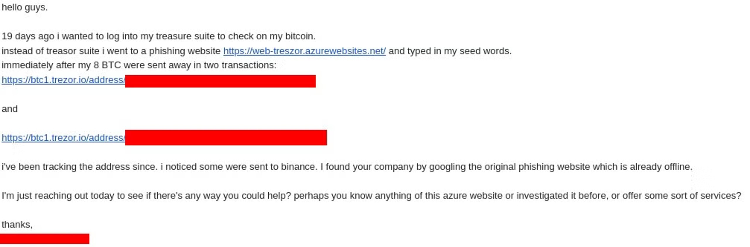 Request for help after successful phish