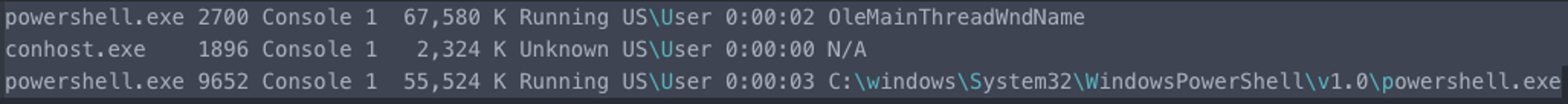 The PowerShell task parent window name was OleMainThreadWndName, while the child had the normal name C:windowsSystem32WindowsPowerShellv1.0powershell.exe.