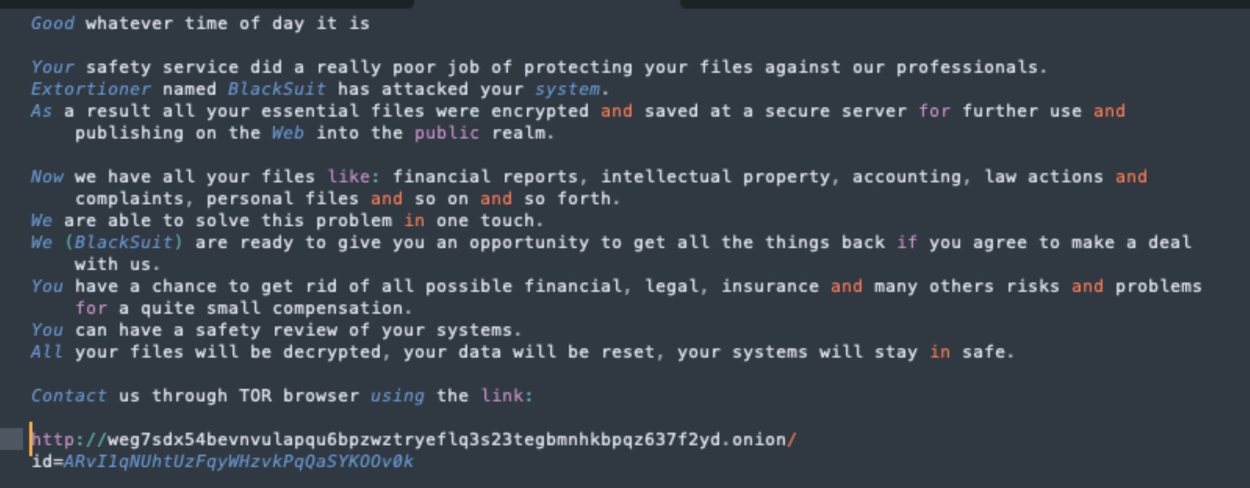 BlackSuit Ransomware - Note | SentinelOne