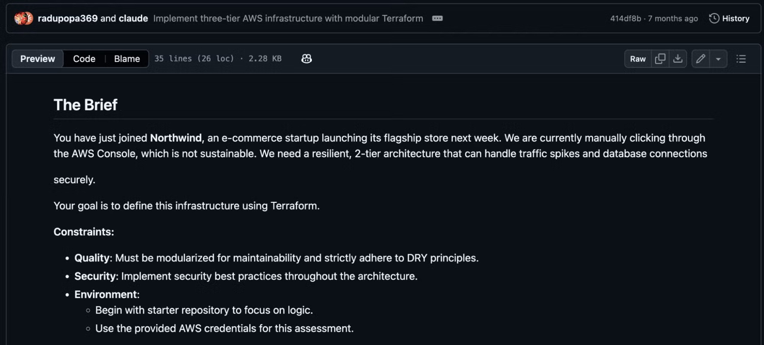 Interview task from a GitHub repository containing a weaponized .terraform.lock.hcl file