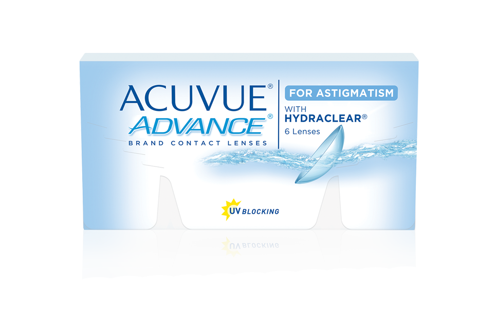 Box of ACUVUE ADVANCE for Astigmatism contact lenses.