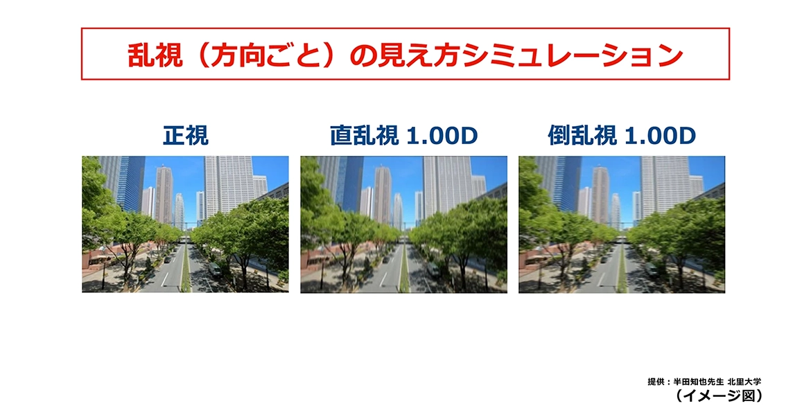 イメージ図:乱視(方向ごと)の見え方シミュレーション イメージ図:乱視(方向ごと)の見え方シミュレーション