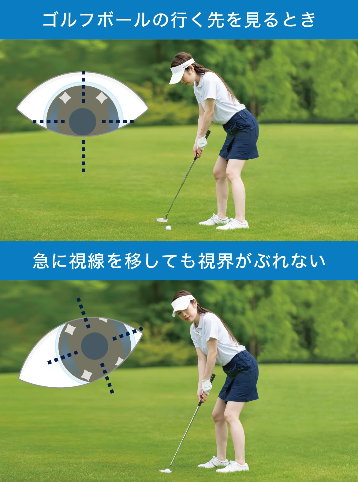 ゴルフボールの行く先を見るとき、急に視線を移しても視界がぶれない ゴルフボールの行く先を見るとき、急に視線を移しても視界がぶれない