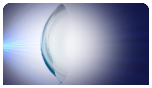 A graphic demonstrating the OptiBlue Light Filter of ACUVUE OASYS MAX 1-Day Contact Lenses.