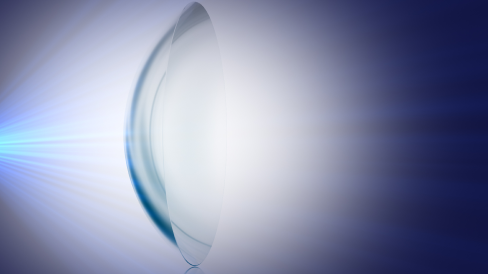 A graphic demonstrating the OptiBlue Light Filter of ACUVUE OASYS MAX 1-Day Contact Lenses.