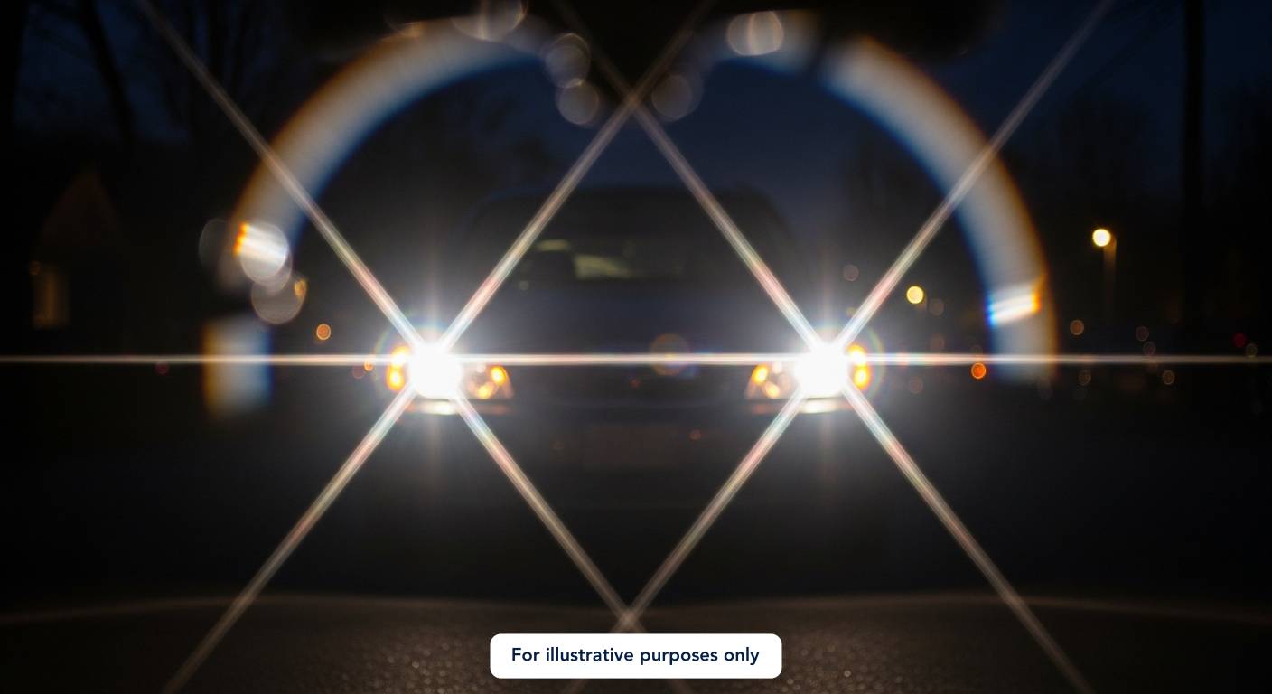 Headlights at night.