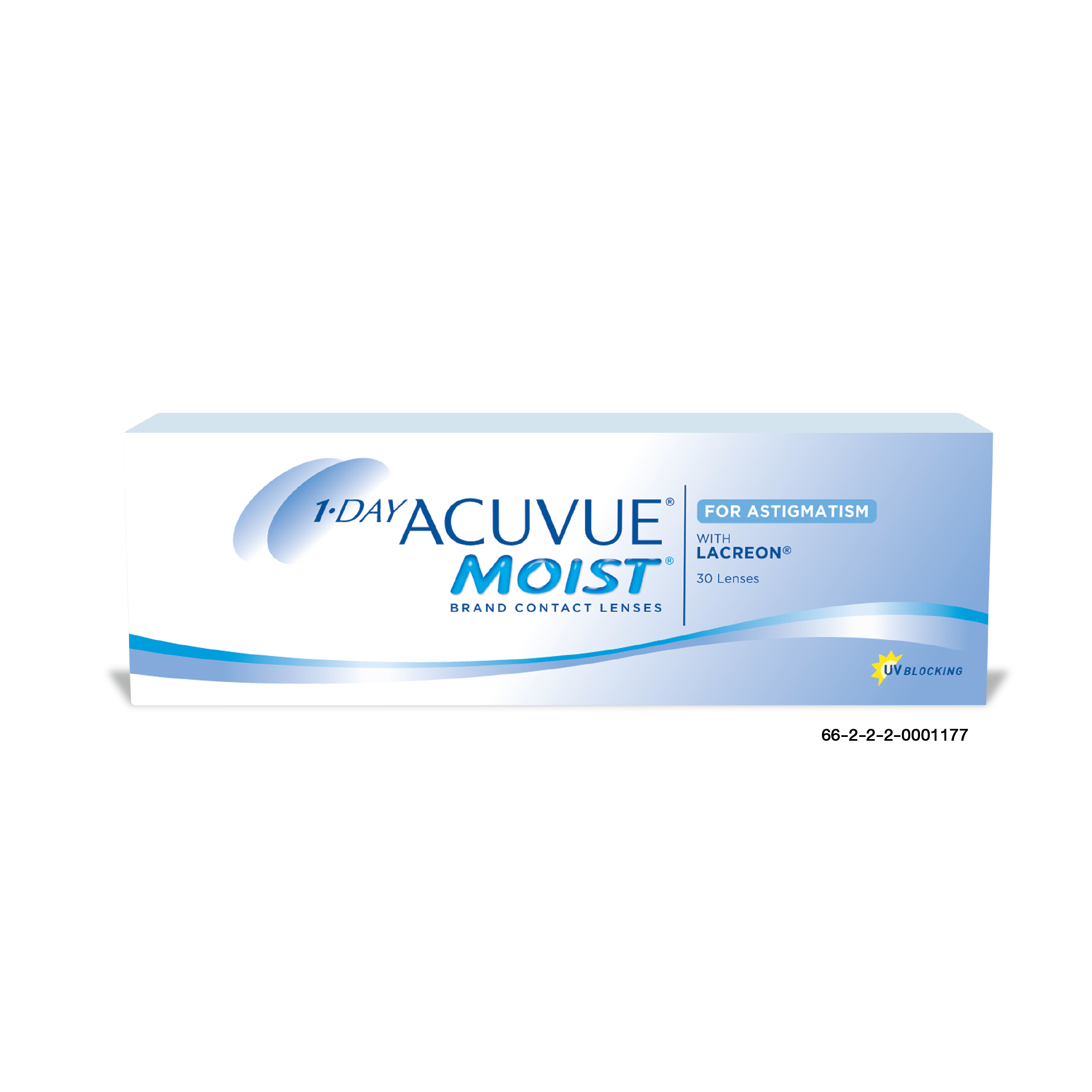 A box of 1-DAY ACUVUE MOIST for ASTIGMATISM contact lenses.
