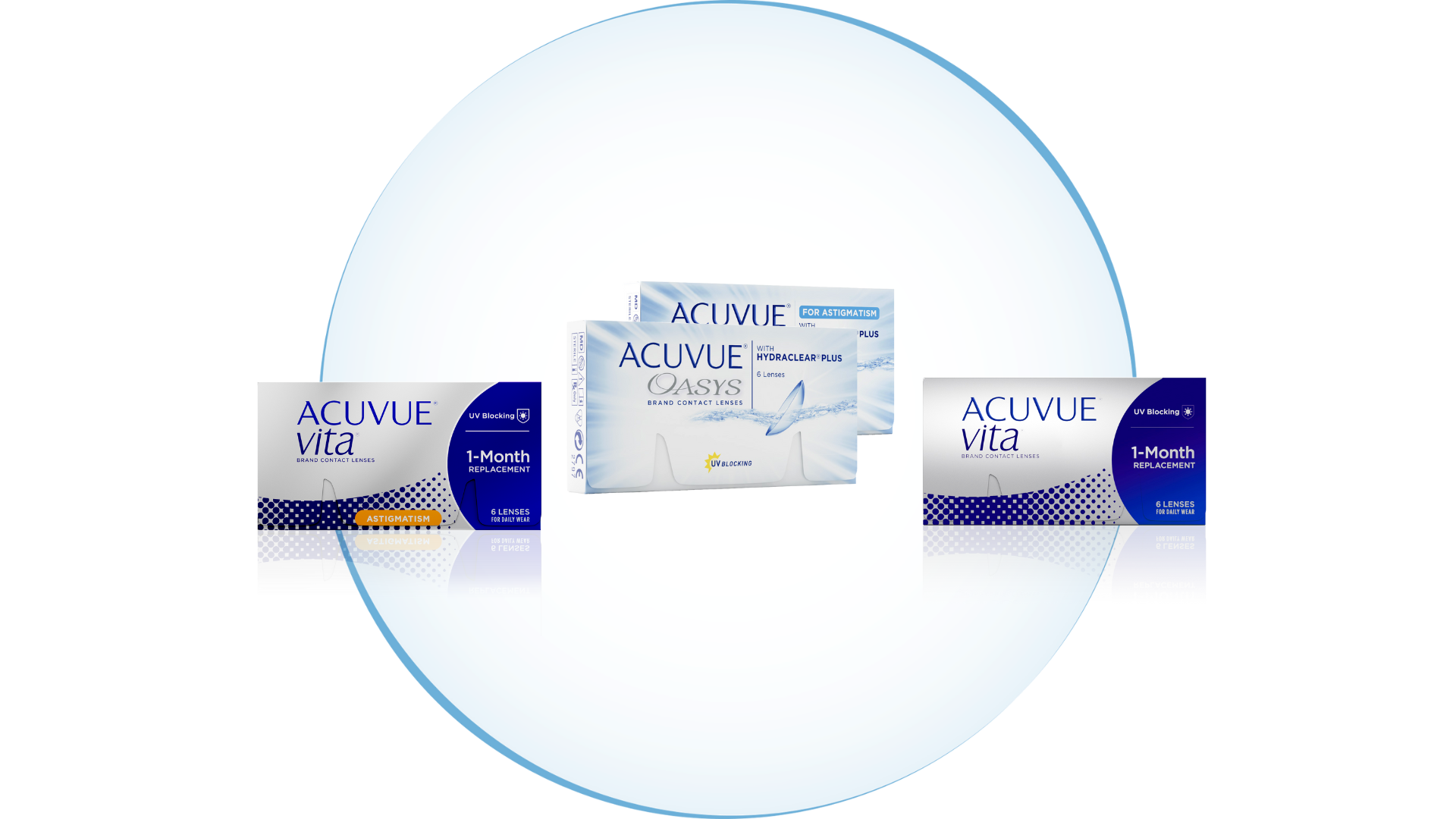 Assortment of ACUVUE contact lens boxes.