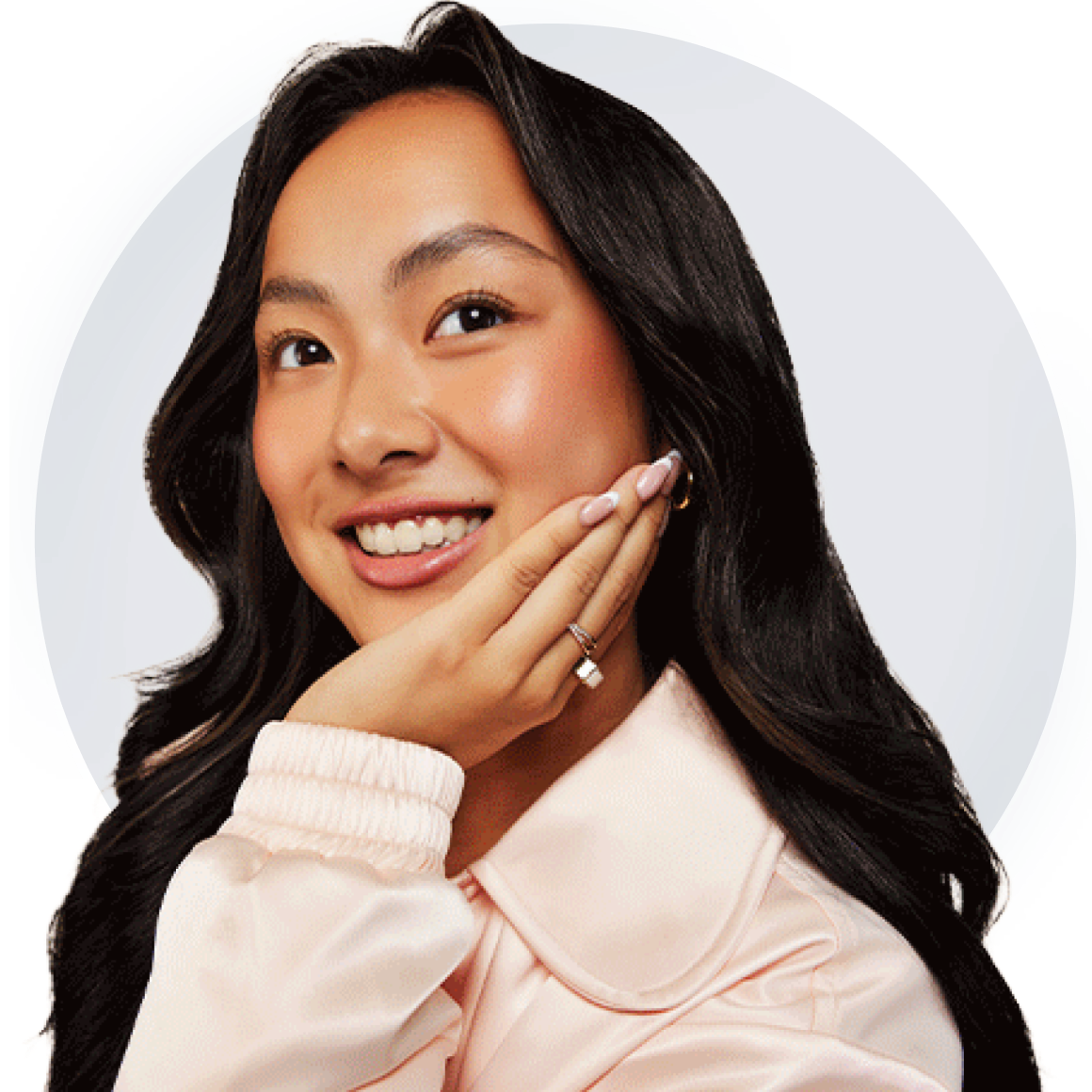 Close up of smiling Asian female – White Lens Close up of smiling Asian female – White Lens