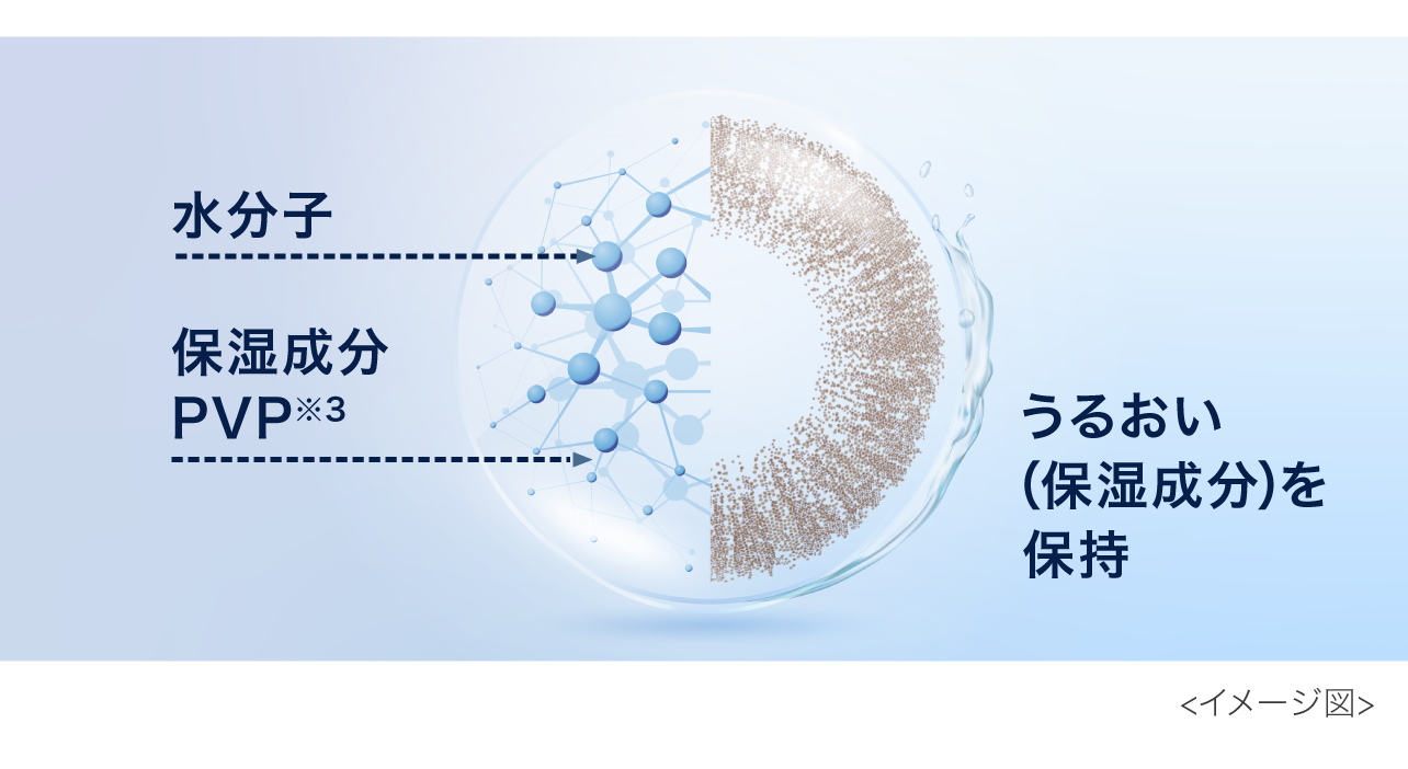 水分子　保湿成分PVP＊2　うるおい（保湿成分）を保持