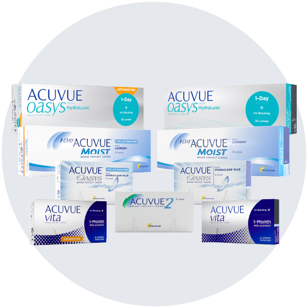 ACUVUE OASYS contact lens boxes.