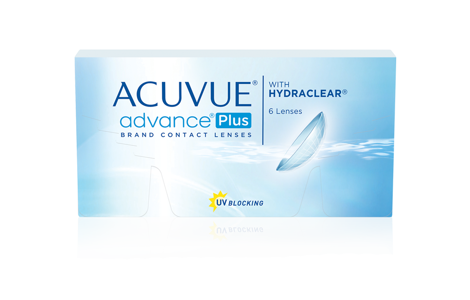Box of 6 ACUVUE ADVANCE Plus contact lenses.