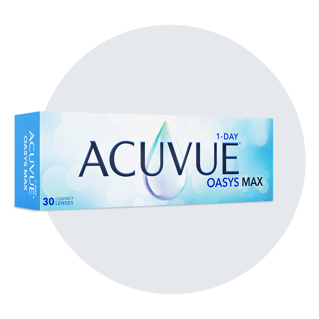 ACUVUE OASYS MAX 1-Day contact lens box.