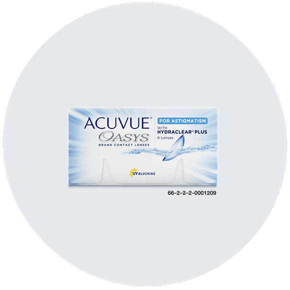 ACUVUE OASYS with Hydraclear Plus 2-week for Astigmatism box.