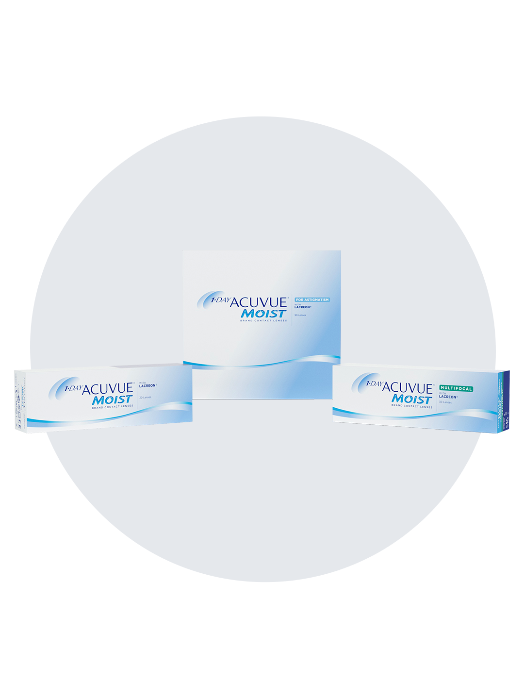 Boxes of the Moist family of contact lenses, a popular brand known for its exceptional comfort and visual clarity 