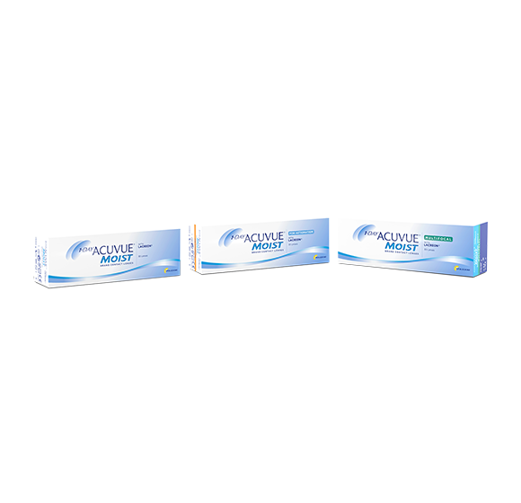 Three ACUVUE MOIST boxes.