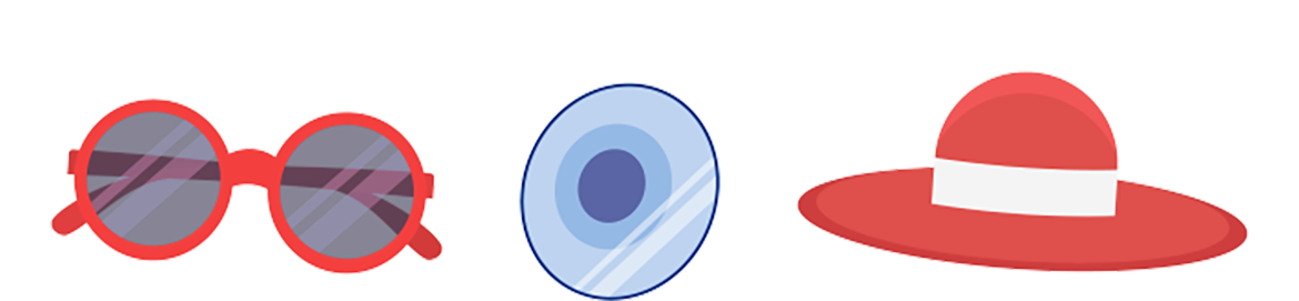 サングラス、UVカットコンタクトレンズ、帽子のイラスト