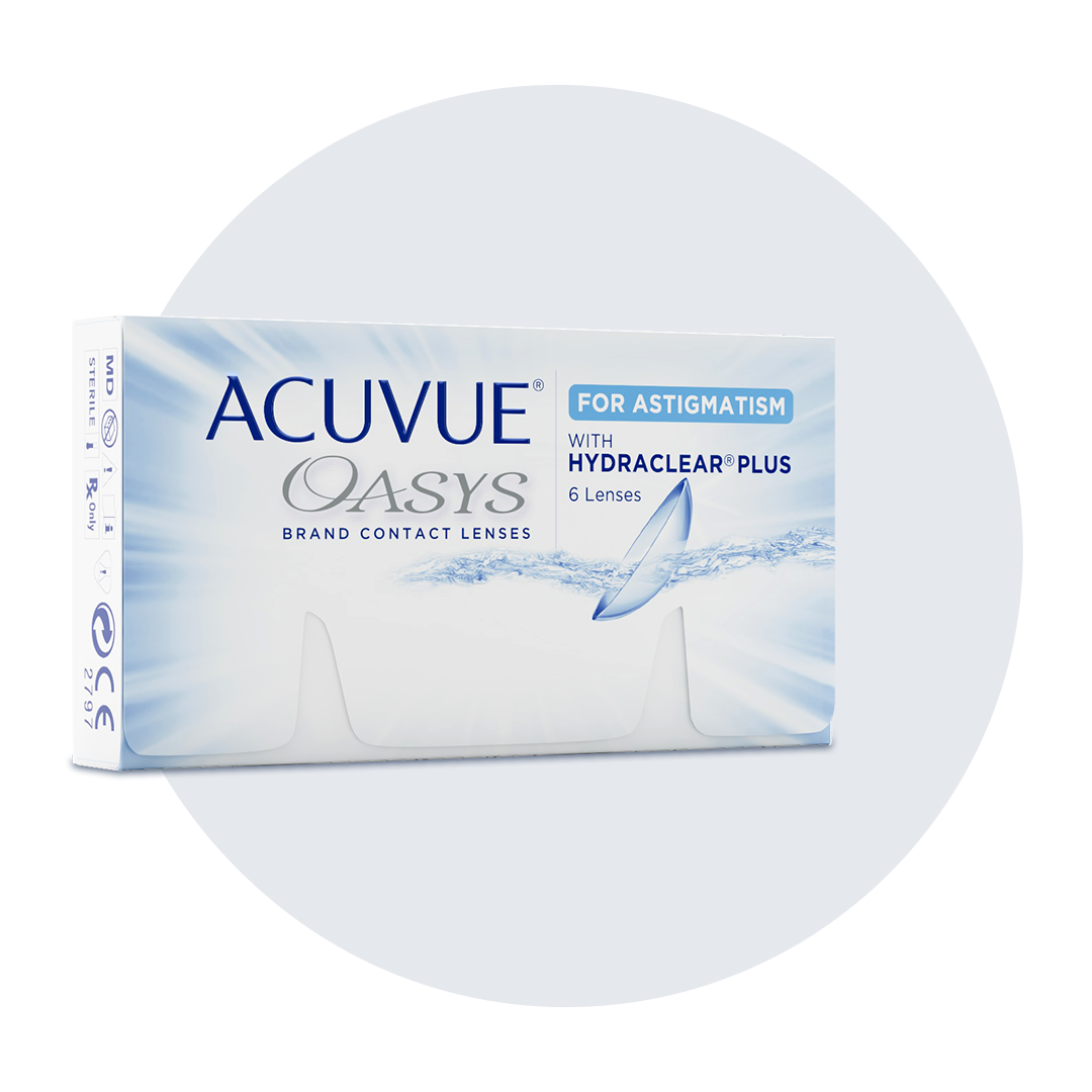ACUVUE OASYS with Hydraclear Plus 2-week for Astigmatism box.