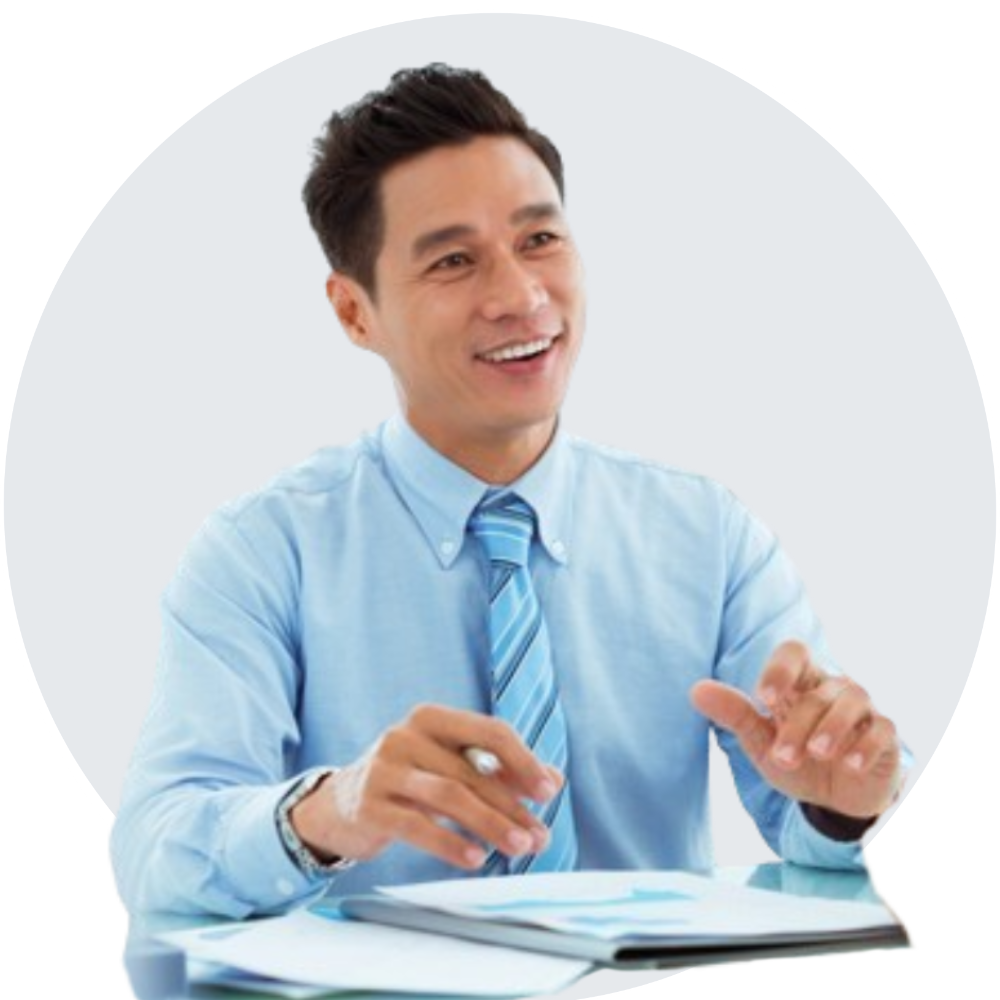 Smiling young man with a well-groomed dressed in a blue shirt with tie having a discussion in the office