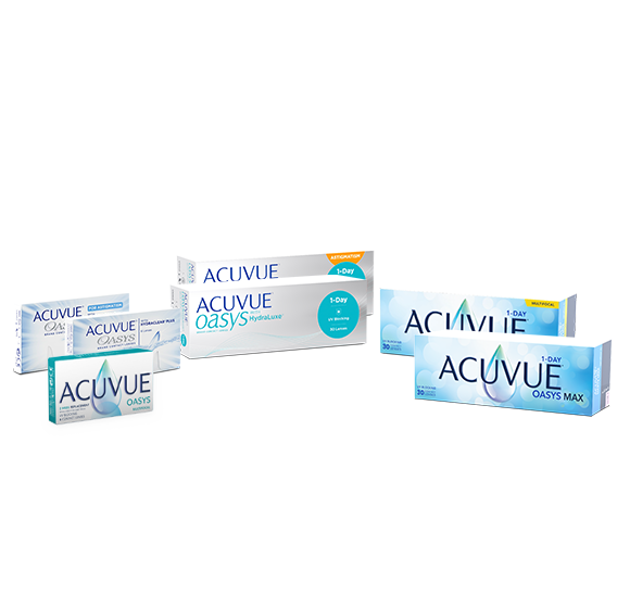 ACUVUE OASYS contact lens boxes.