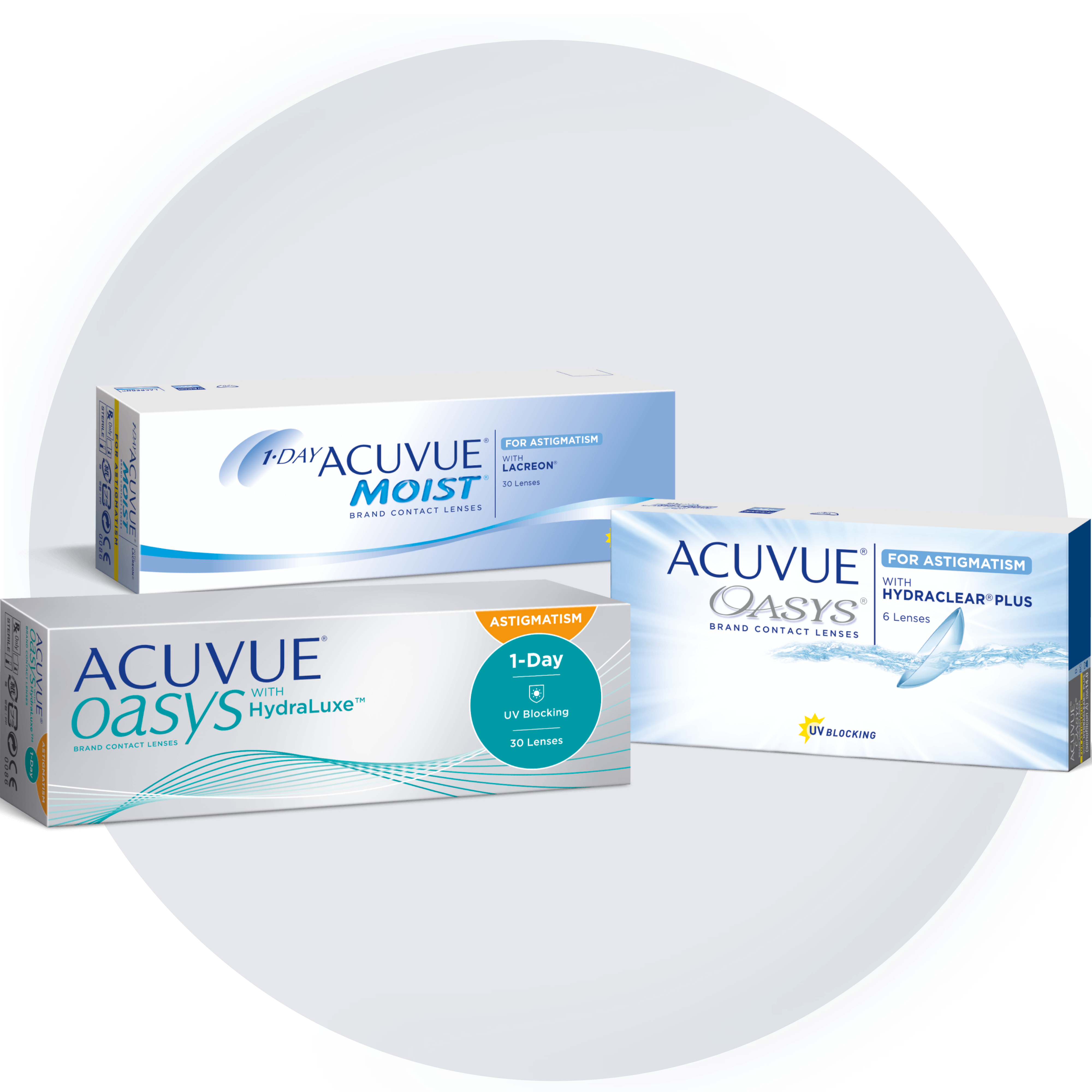 Упаковки с линзами ACUVUE®, предназначенных для людей с астигматизмом