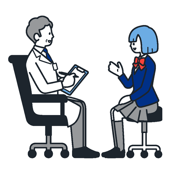 コンタクトレンズについて話す女性と医者