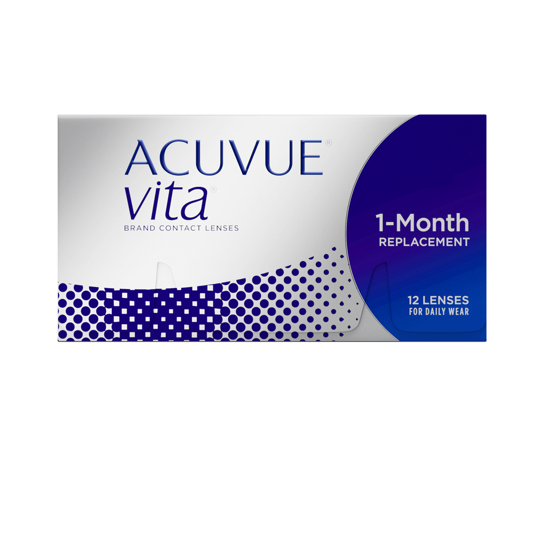 A box of ACUVUE Vita monthly contact lenses.