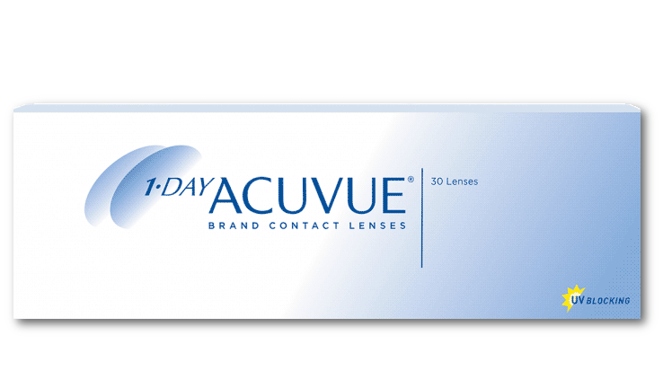 Box of 30 1-Day ACUVUE contact lenses.