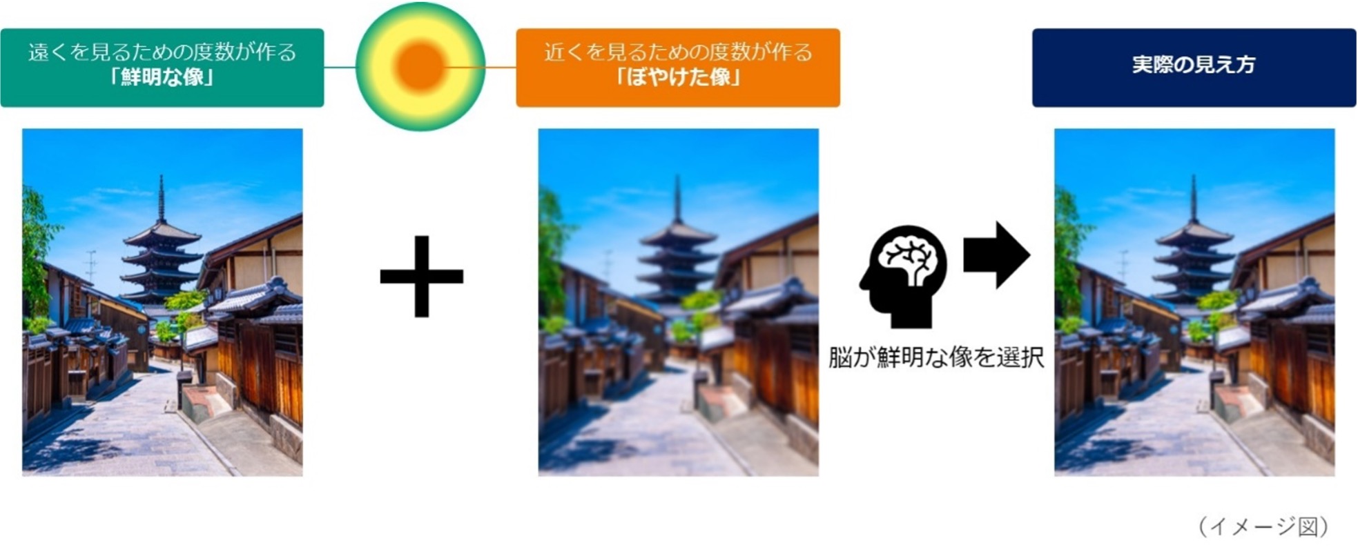 （イメージ図）遠近両用コンタクトレンズの見え方