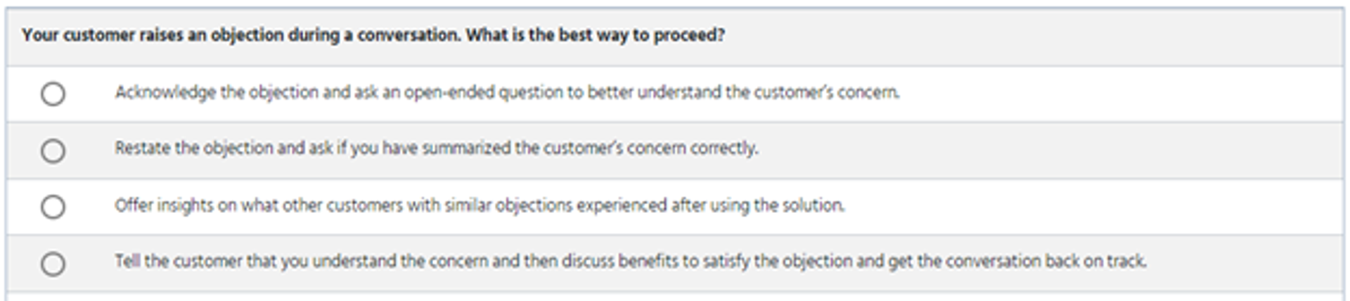 example of objection resolution skill assessment