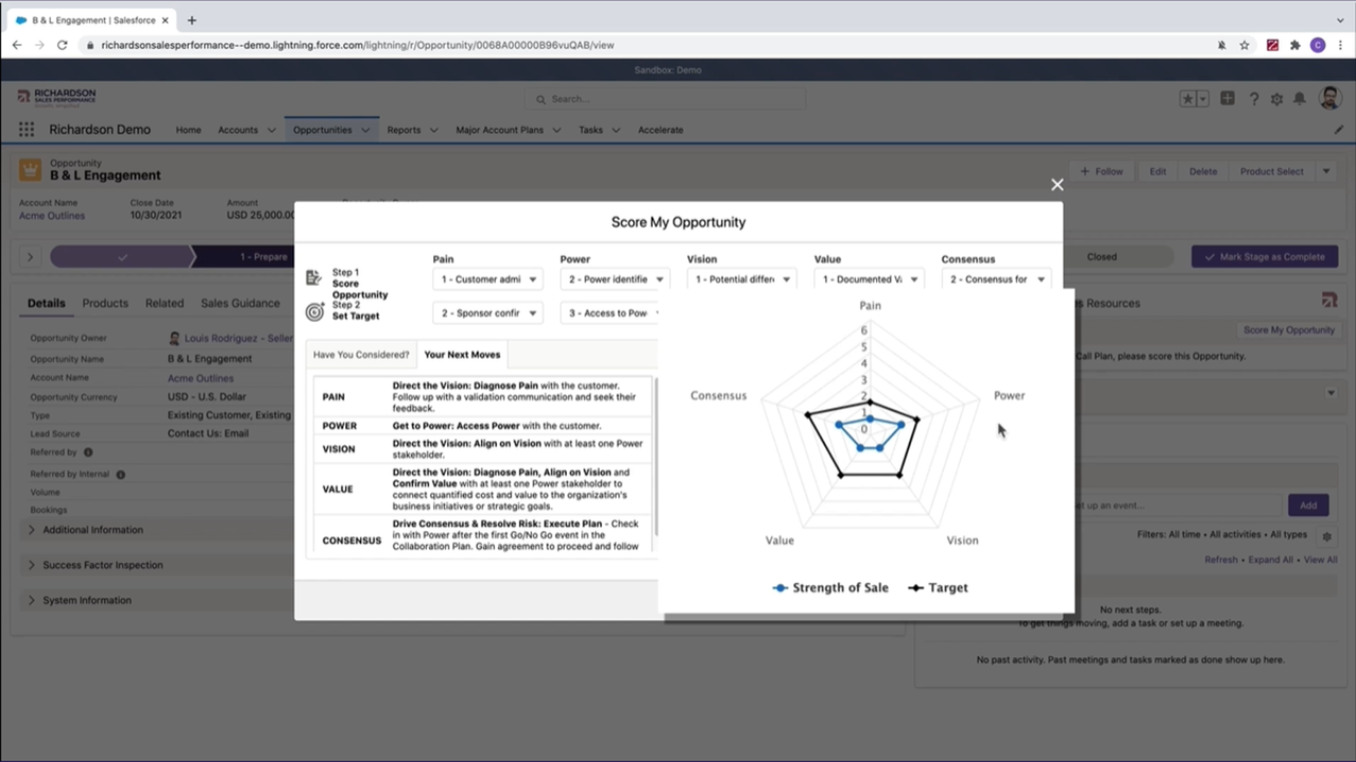 screenshot of the opportunity pursuit crm tool