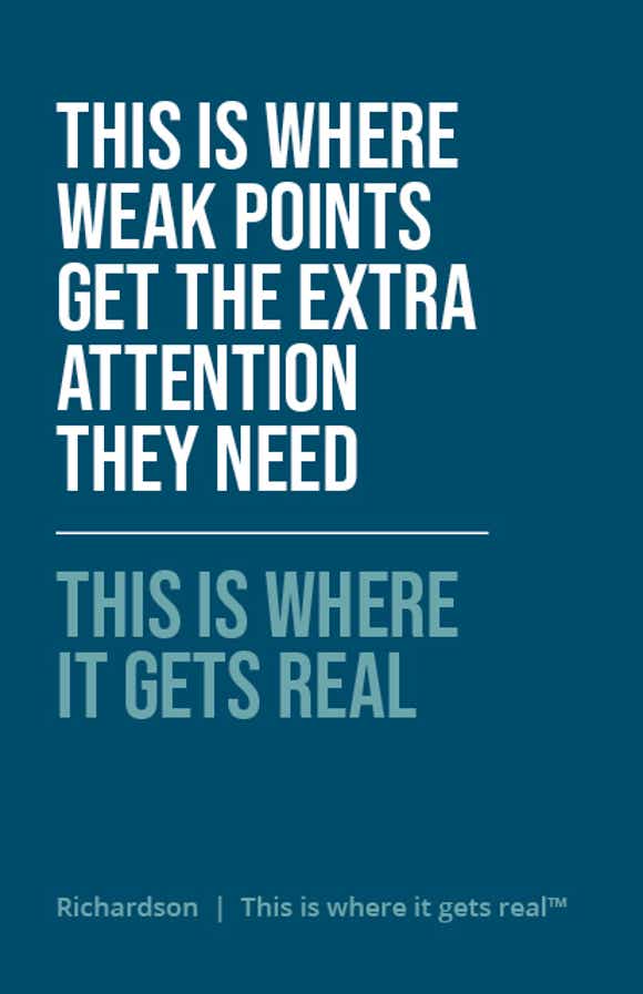 graphic that reads "This is where weak points get the extra attention they need, this is where it gets real"