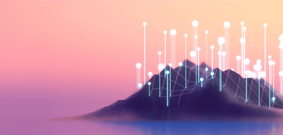 Abstract mountain with data mapping signifying sales metrics connecting sales behaviors