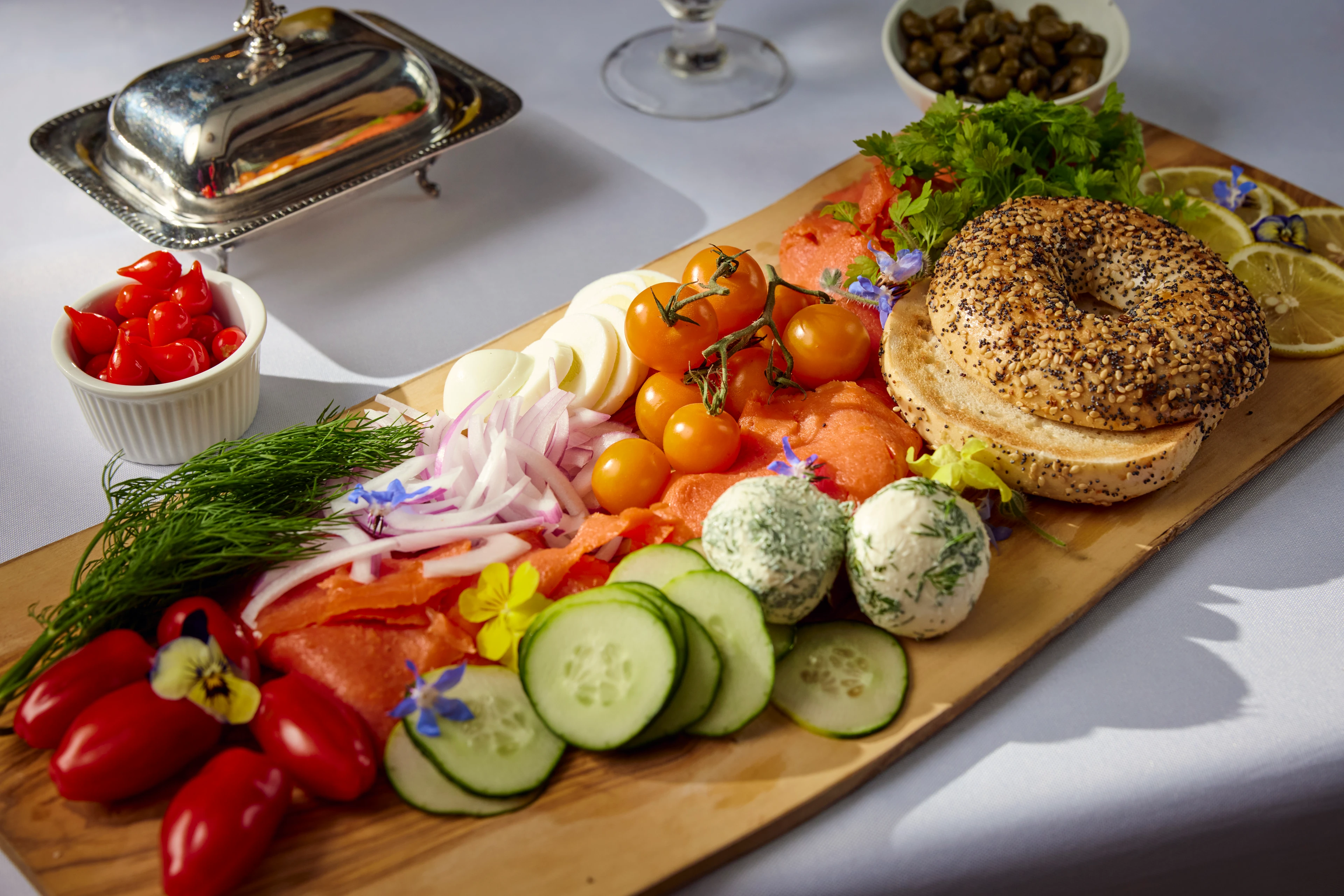 A spread of vegetables and cheese